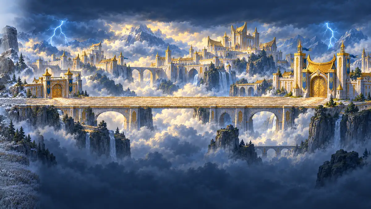 Chapter IV: a storm over a great gate at the end of the rainbow bridge.