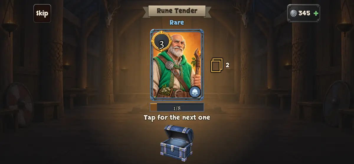 An opened chest in the hall with its Silver and its card copies laid out on the table.